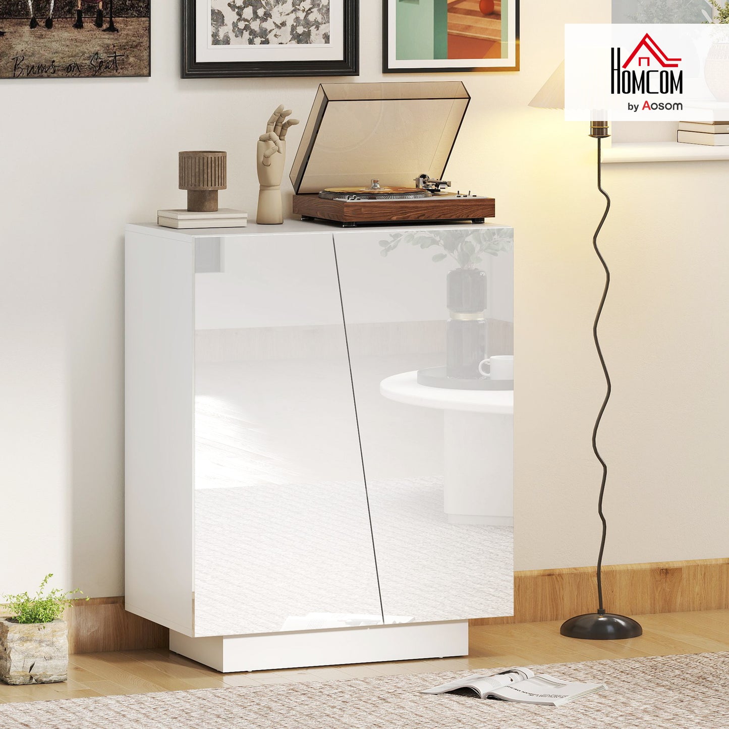High Gloss Storage Cabinet for Bedroom Living Room Dining Room White