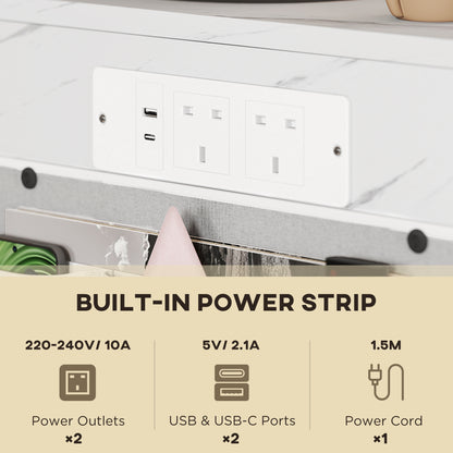C-Shaped Side Table with Charging Station, Modern Bedside Table