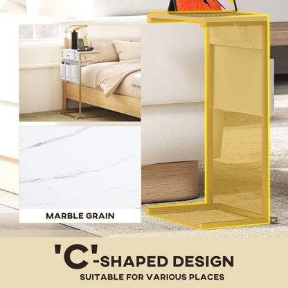 C-Shaped Side Table with Charging Station, Modern Bedside Table
