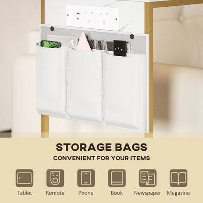 C-Shaped Side Table with Charging Station, Modern Bedside Table