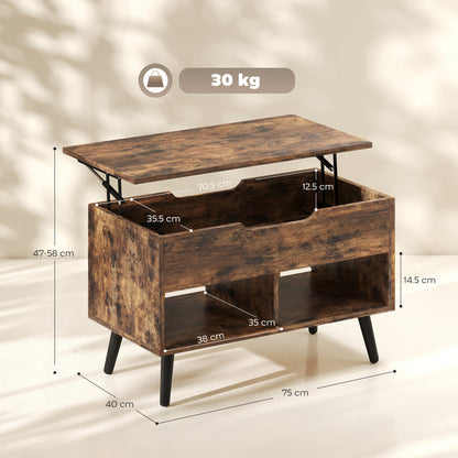 Lift Top Coffee Table Hidden Storage 75 cm Rustic Brown