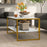 Two-Tier Coffee Table with Marble Effect Shelf and Metal Frame White