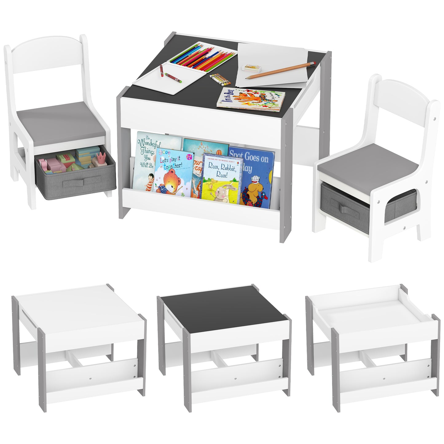 3-Piece Kids Table and Chair Set for Nursery, Playroom, Classroom