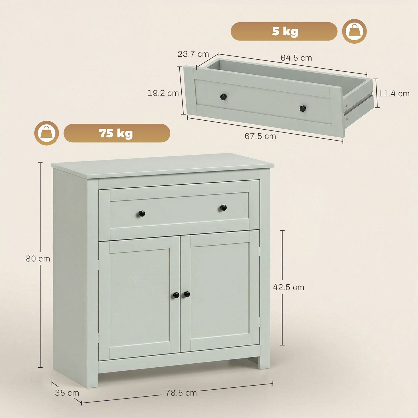 Sideboard, Kitchen Storage Cabinet w/ Adjustable Shelf, Drawer, Green