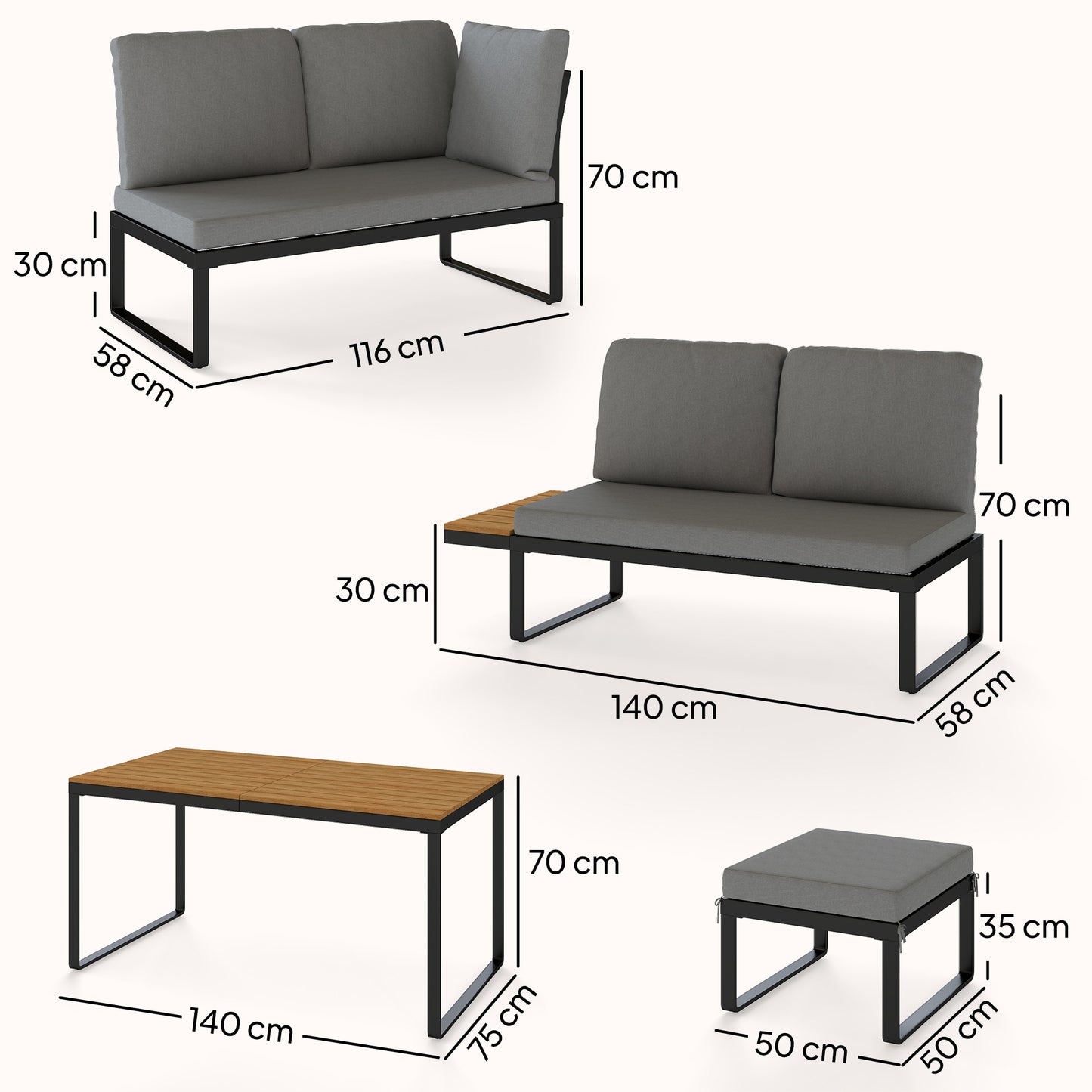 Patio Furniture Set Modular 6 Pieces Grey   Patio Furniture Set Modular Garden Sofa Set 6 Pieces with Dining Table for Outdoor Patio Grey
