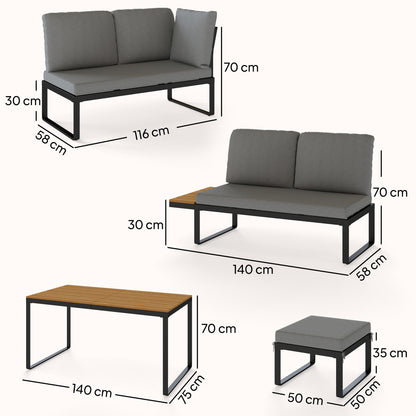 Patio Furniture Set Modular 6 Pieces Grey   Patio Furniture Set Modular Garden Sofa Set 6 Pieces with Dining Table for Outdoor Patio Grey