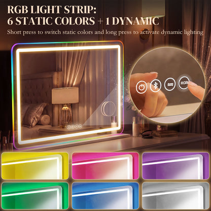 Vanity Mirror with Lights and Bluetooth Speaker, 80 x 60 cm, White