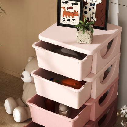 Four-Tier Kids Storage Boxes, Plastic Storage Units with Four Drawers, Pink