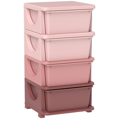 Four-Tier Kids Storage Boxes, Plastic Storage Units with Four Drawers, Pink