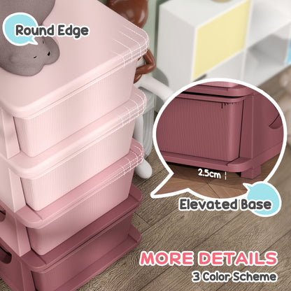 Four-Tier Kids Storage Boxes, Plastic Storage Units with Four Drawers, Pink