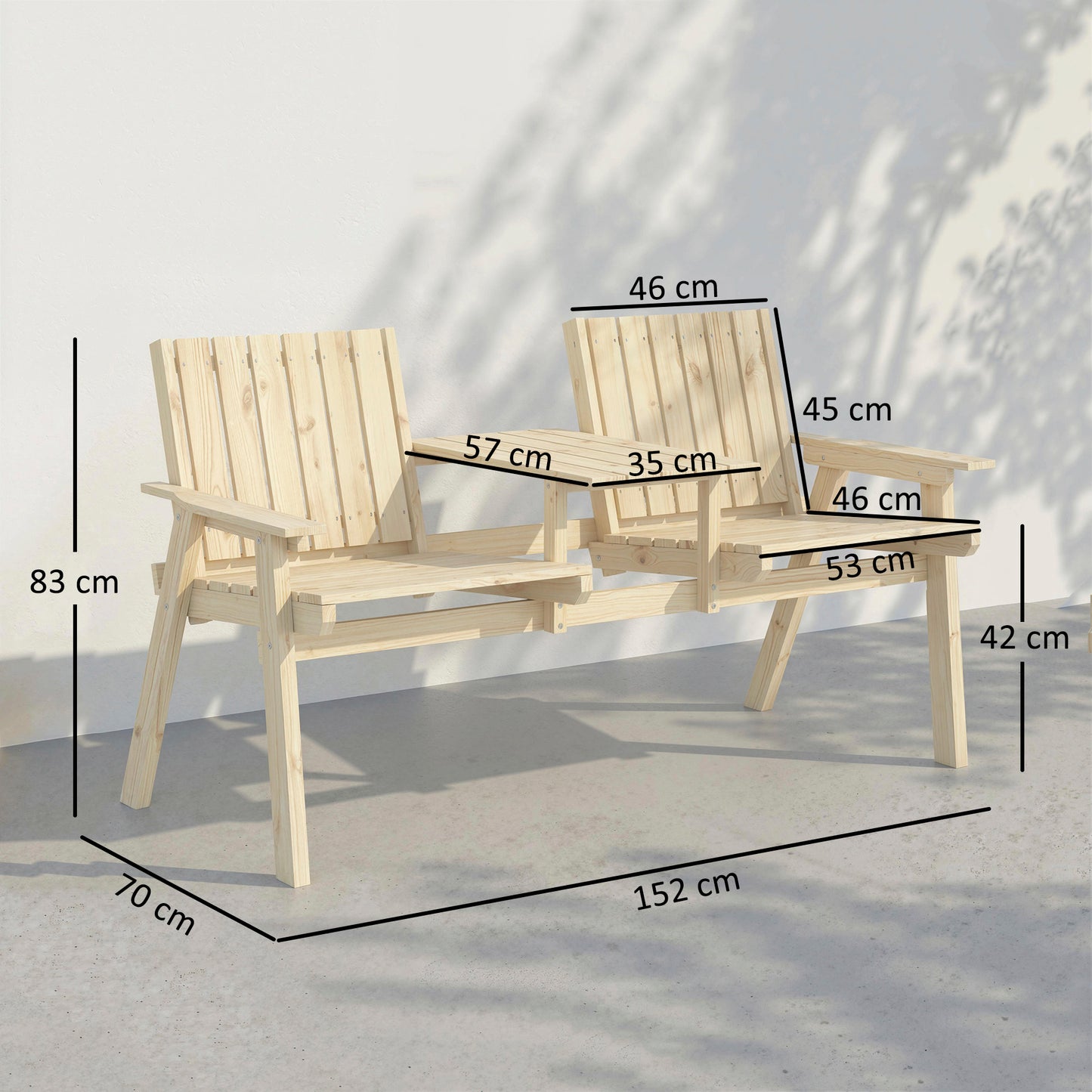 Wooden Garden Loveseat with Parasol Hole, Natural Wood Finish