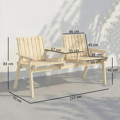 Wooden Garden Loveseat with Parasol Hole, Natural Wood Finish
