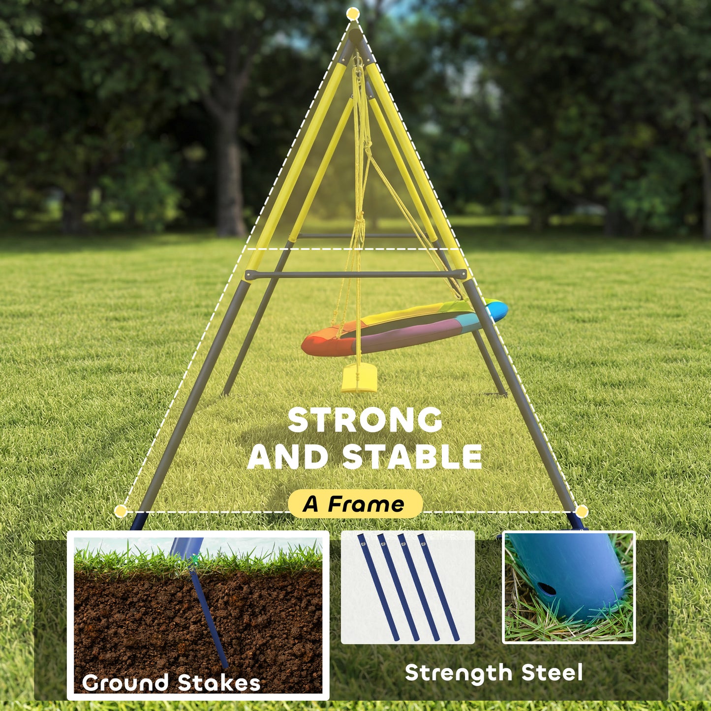 Kids Swing Set with Double Swings, Metal Frame, 150kg Capacity