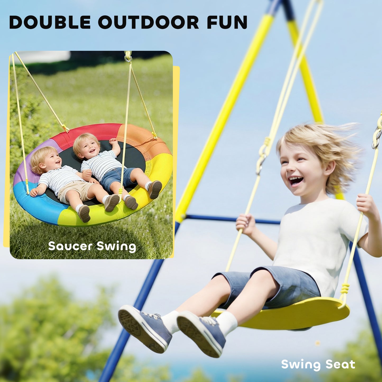 Kids Swing Set with Double Swings, Metal Frame, 150kg Capacity