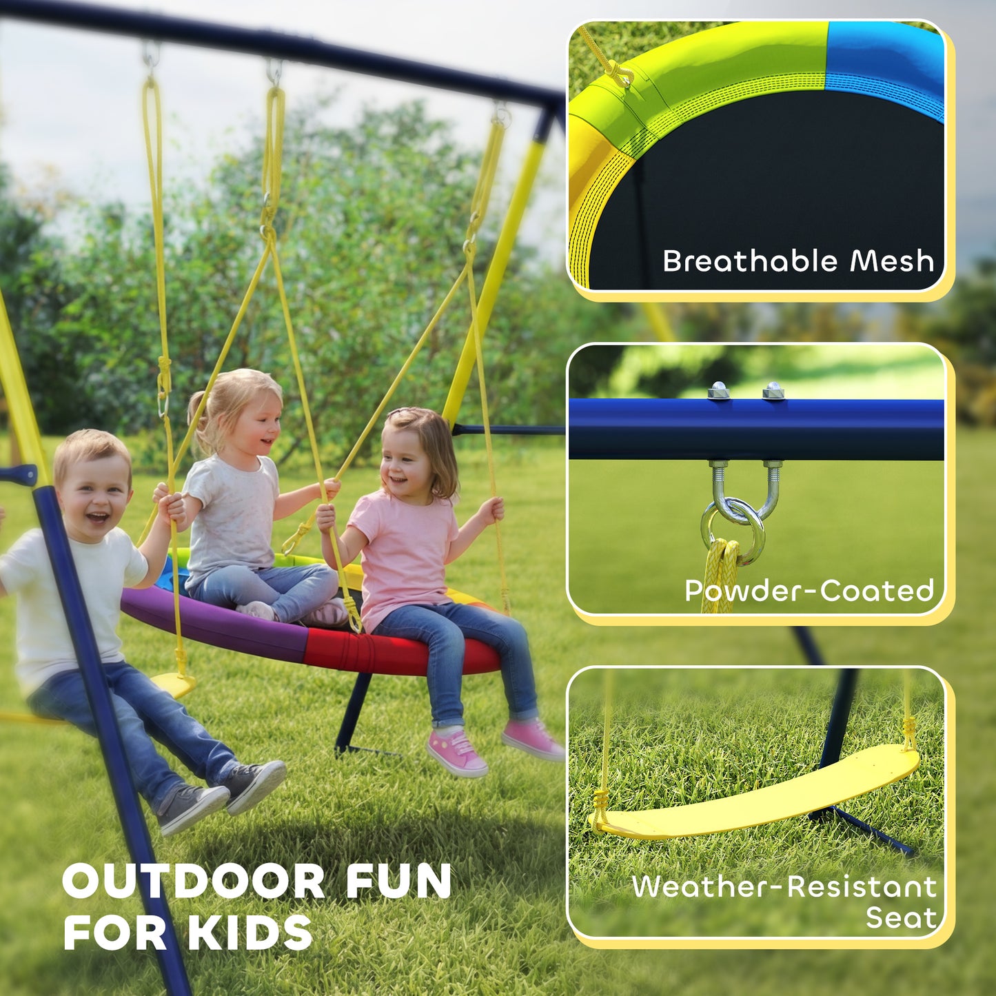 Kids Swing Set with Double Swings, Metal Frame, 150kg Capacity