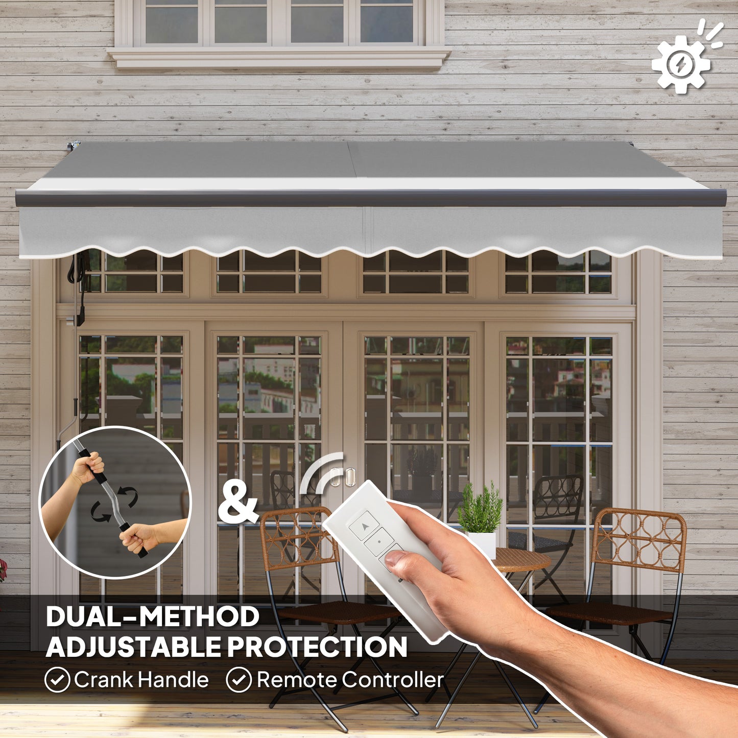 3 x 2.5m Electric Retractable Awning w/ Aluminium Frame Light Grey
