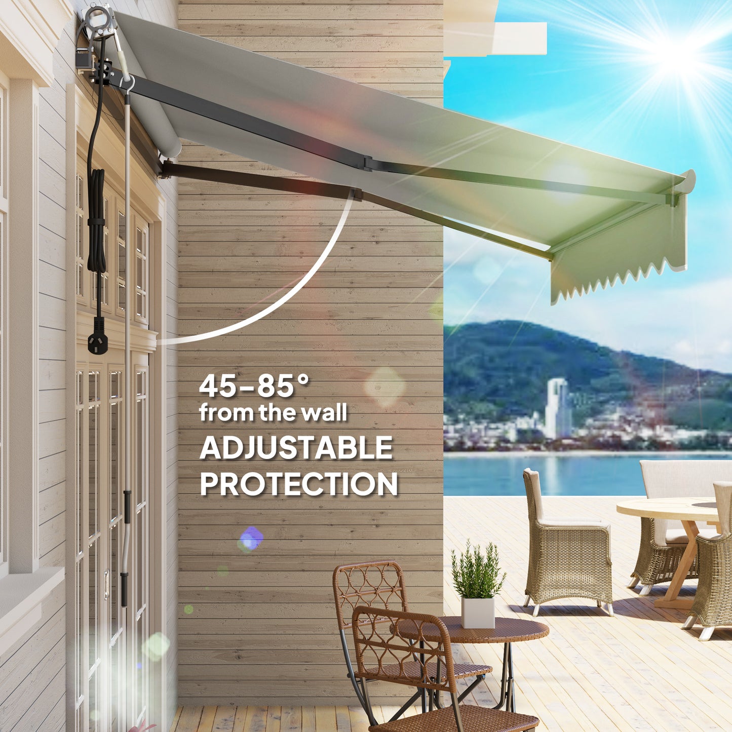 3 x 2.5m Electric Retractable Awning w/ Aluminium Frame Light Grey