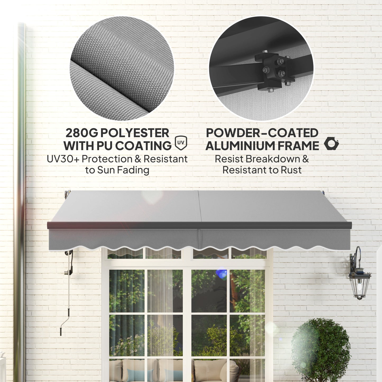 3 x 2.5m Electric Retractable Awning w/ Aluminium Frame Light Grey