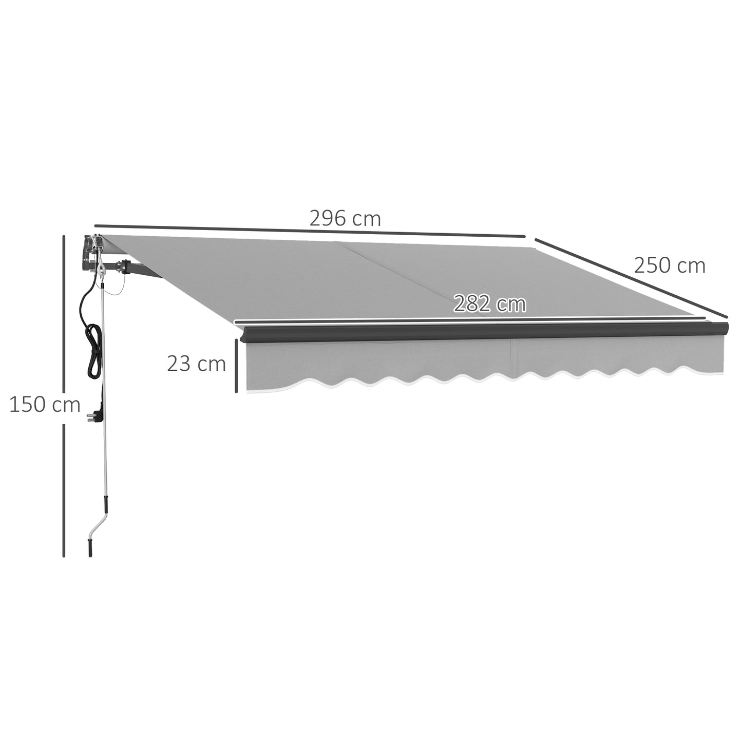 3 x 2.5m Electric Retractable Awning w/ Aluminium Frame Light Grey