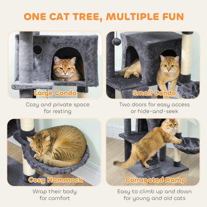 140cm Cat Tree with Sisal Scratching Posts, Cat Houses, Dark Grey