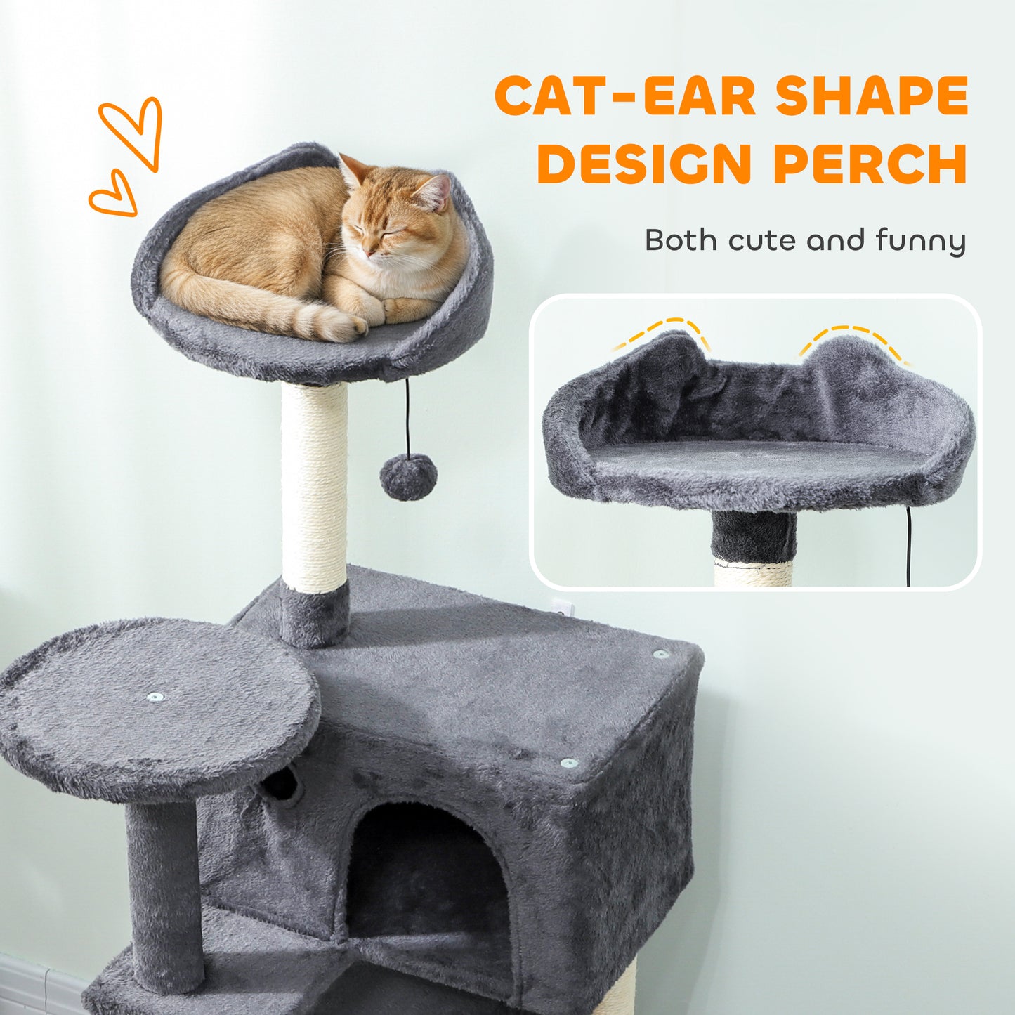 140cm Cat Tree with Sisal Scratching Posts, Cat Houses, Dark Grey