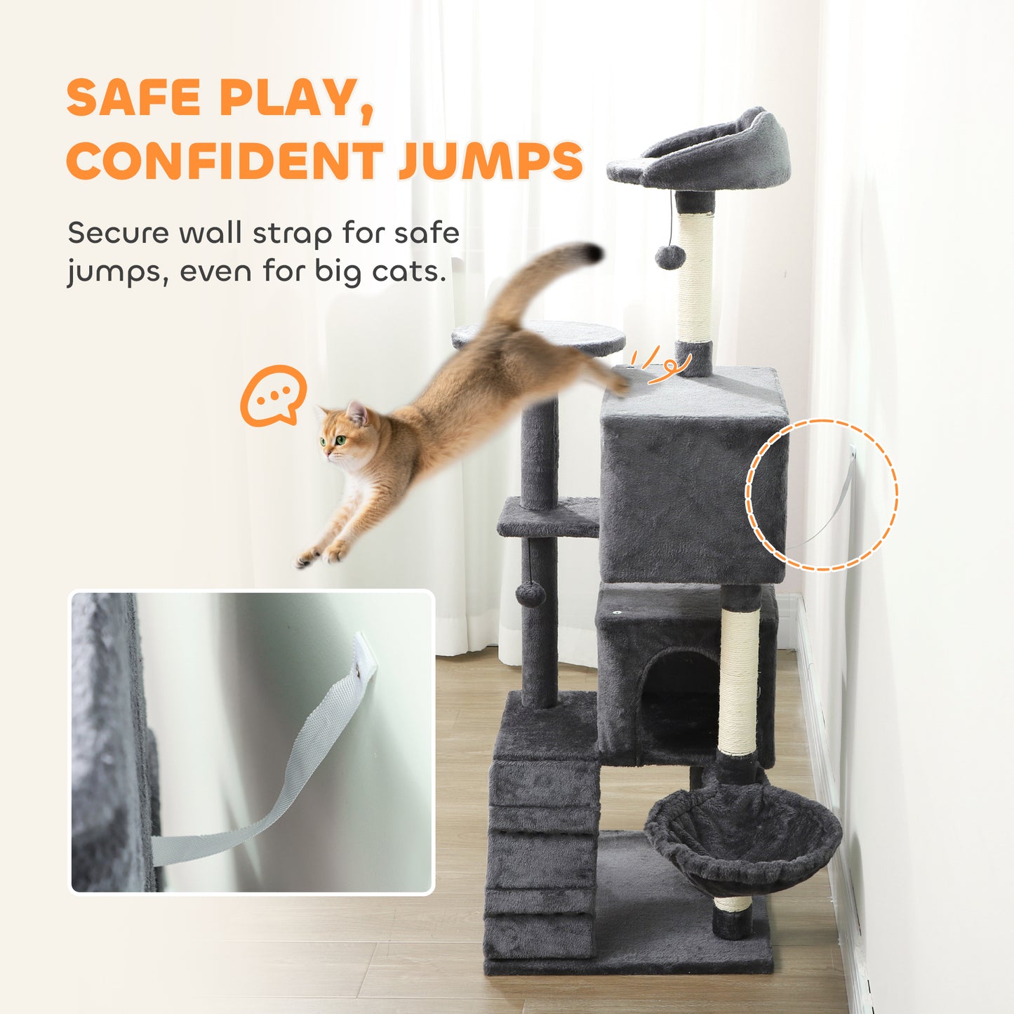 140cm Cat Tree with Sisal Scratching Posts, Cat Houses, Dark Grey