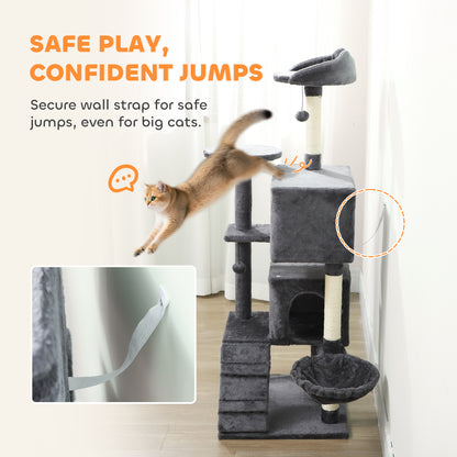 140cm Cat Tree with Sisal Scratching Posts, Cat Houses, Dark Grey