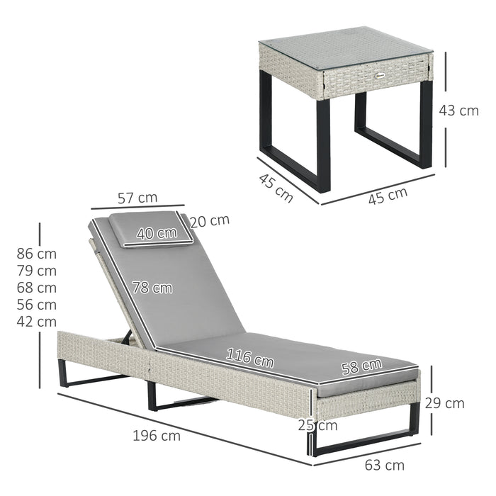 Rattan Sun Lounger Set w/ Cushions, 5-Level Chaise Lounge Chairs, Grey