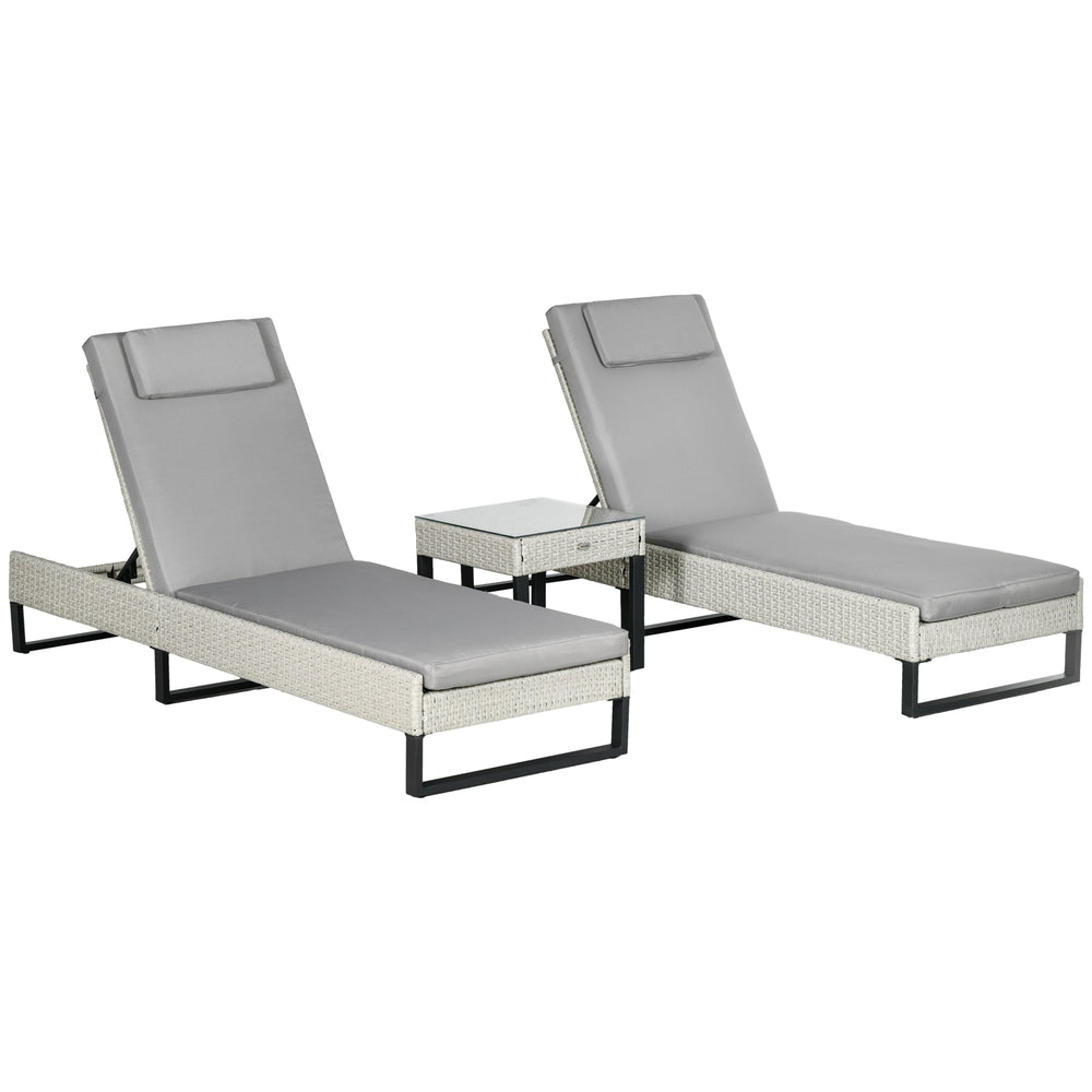 Rattan Sun Lounger Set w/ Cushions, 5-Level Chaise Lounge Chairs, Grey