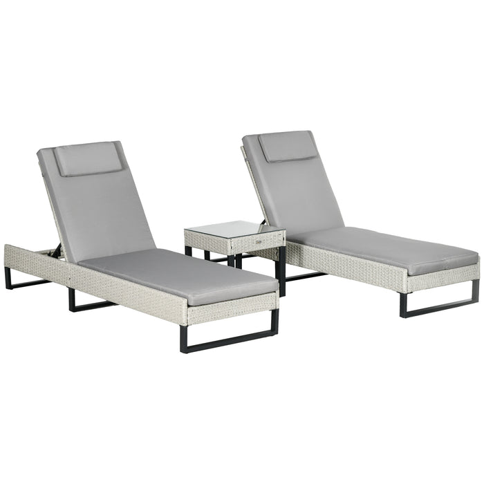 Rattan Sun Lounger Set w/ Cushions, 5-Level Chaise Lounge Chairs, Grey