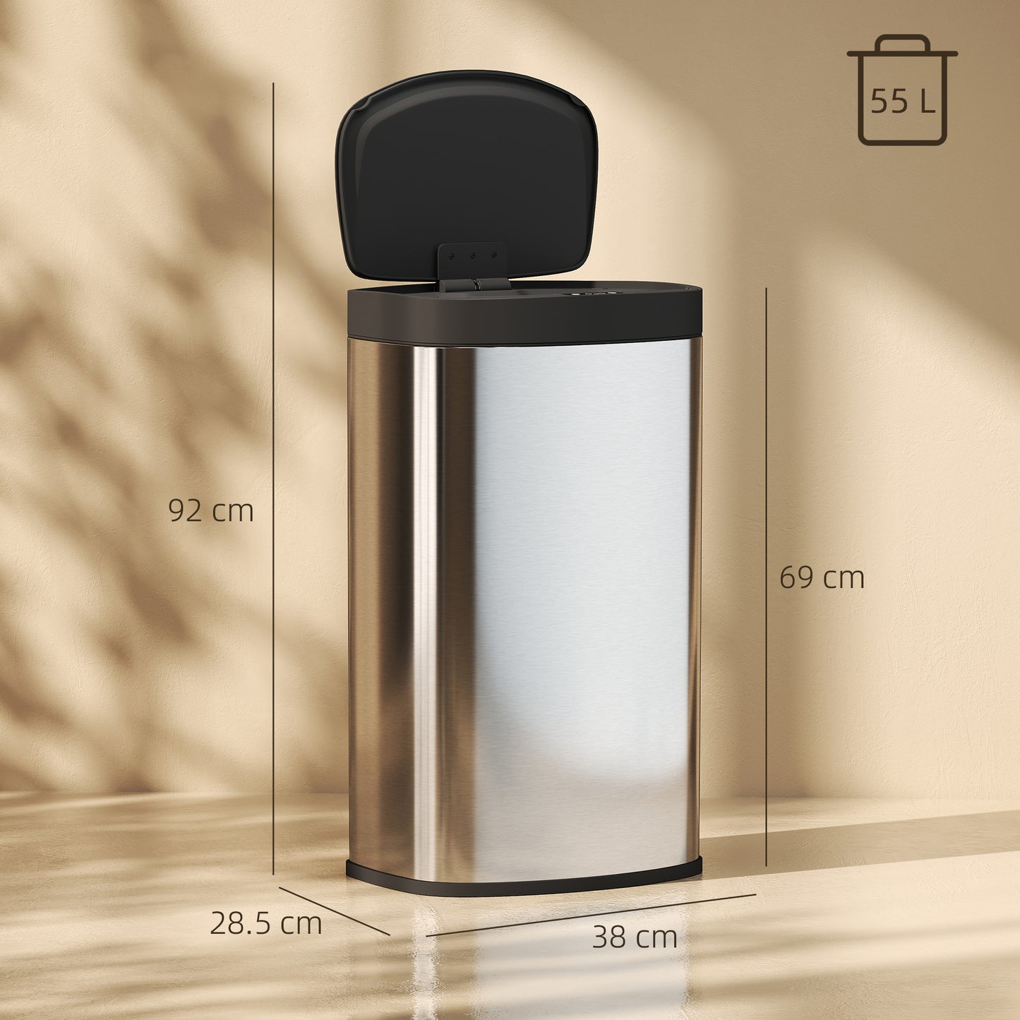 Automatic Kitchen Bin with Soft-Close Lid, 55L Sensor Wastebasket