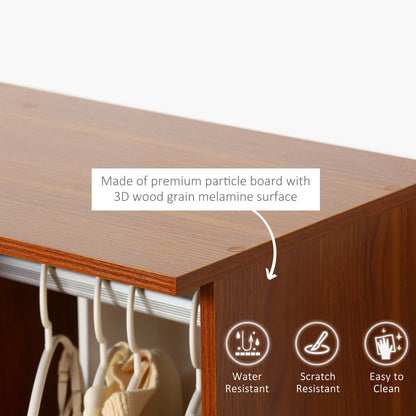 Rolling Open Wardrobe Hanging Rail Storage Shelves for Clothes, Walnut
