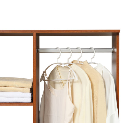 Rolling Open Wardrobe Hanging Rail Storage Shelves for Clothes, Walnut