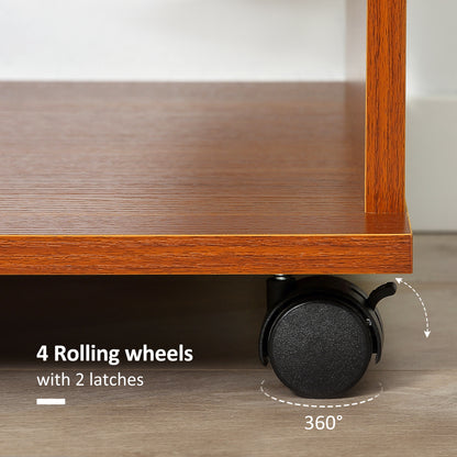 Rolling Open Wardrobe Hanging Rail Storage Shelves for Clothes, Walnut