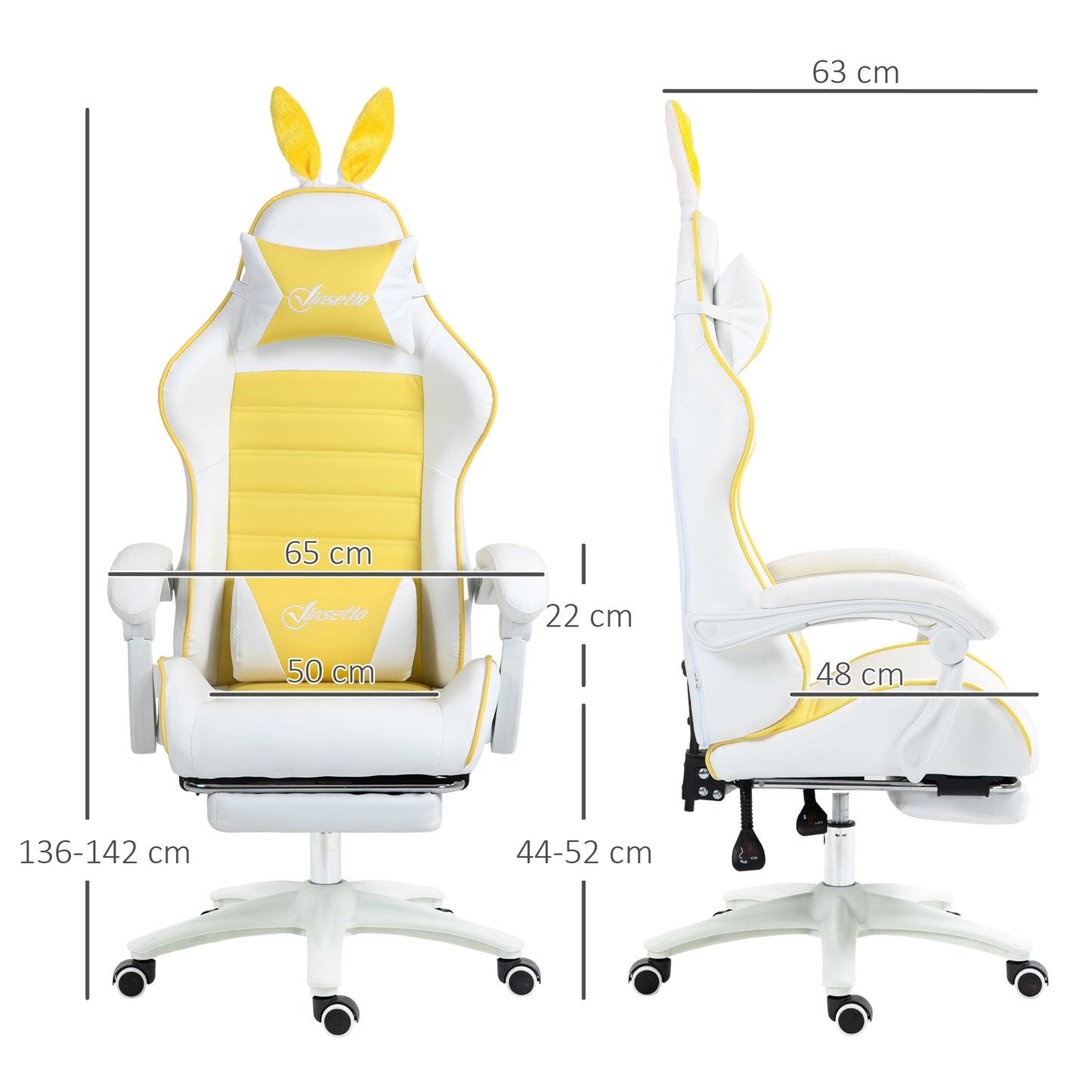 Racing Style Gaming Chair with Footrest Removable Rabbit Ears, Yellow