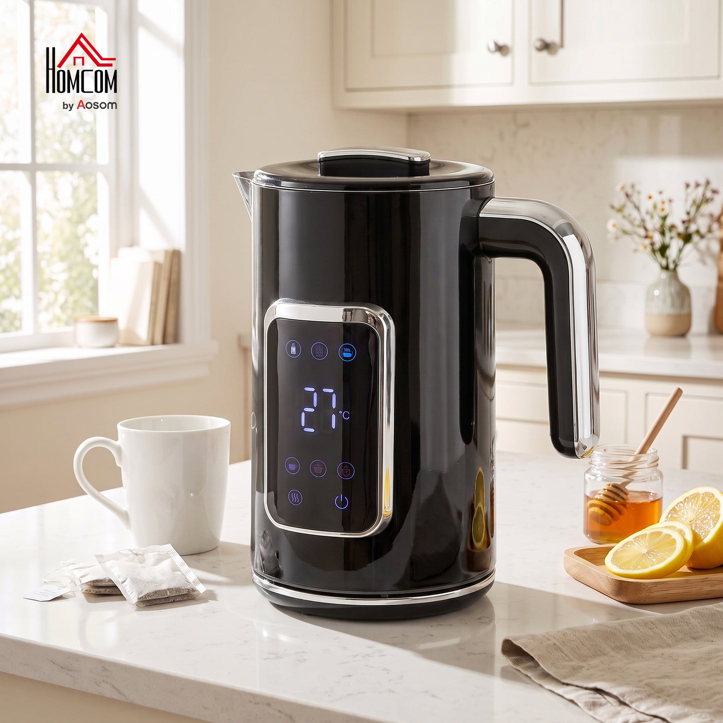 1.7L Fast Boil 3000W Electric Kettle with LED Display, Black