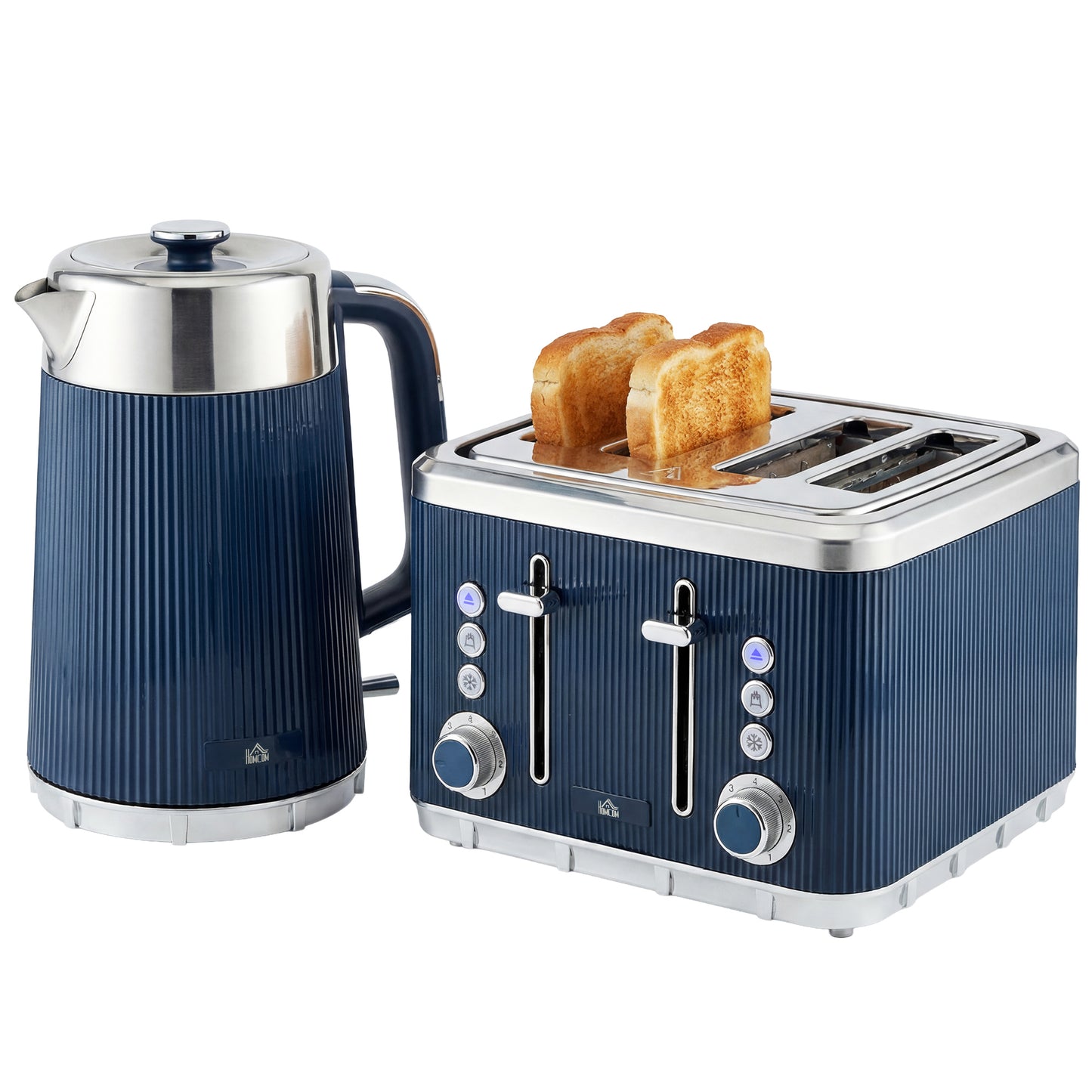 1.7L 3000W Rapid Boil Kettle and 4 Slice Toaster Set Dark Blue