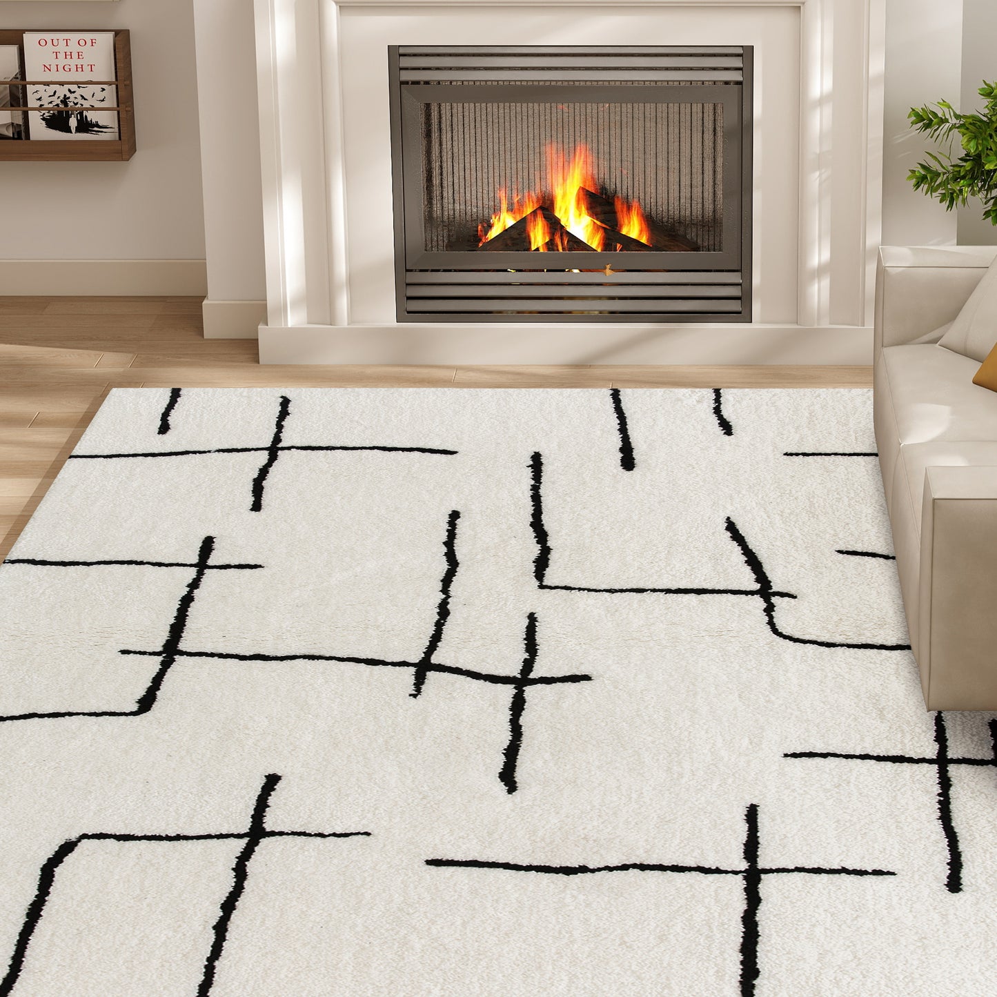 High Pile Modern Shaggy Rug, Soft Floor Carpet 120 x 170 cm, Cream