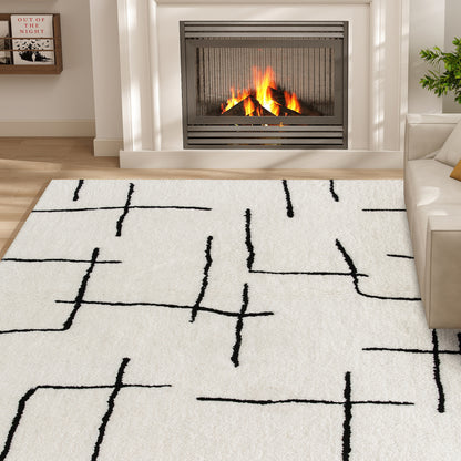 High Pile Modern Shaggy Rug, Soft Floor Carpet 120 x 170 cm, Cream