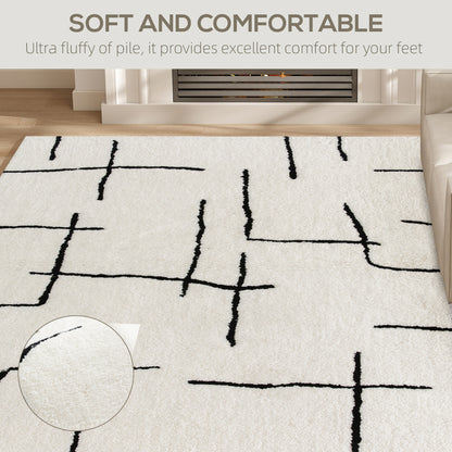 High Pile Modern Shaggy Rug, Soft Floor Carpet 120 x 170 cm, Cream