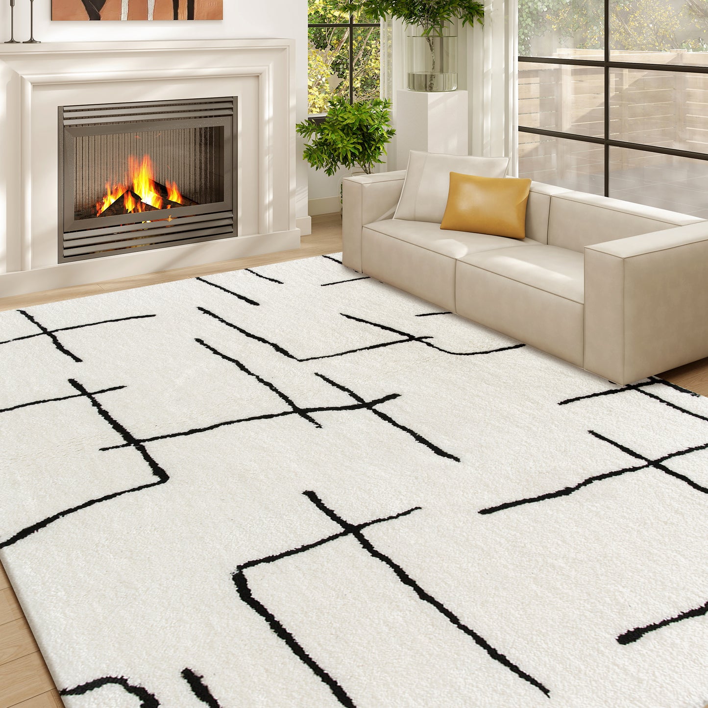 High Pile Modern Shaggy Rug, Soft Floor Carpet 120 x 170 cm, Cream