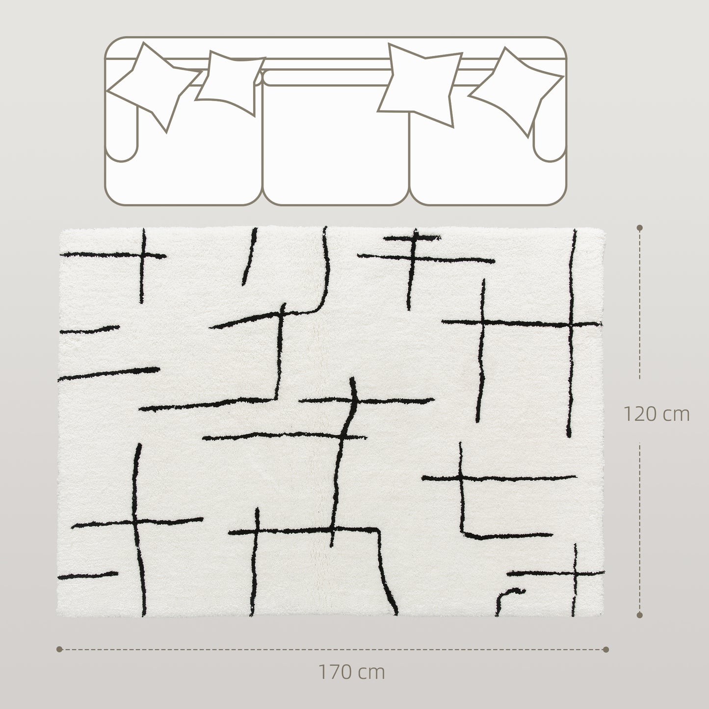 High Pile Modern Shaggy Rug, Soft Floor Carpet 120 x 170 cm, Cream