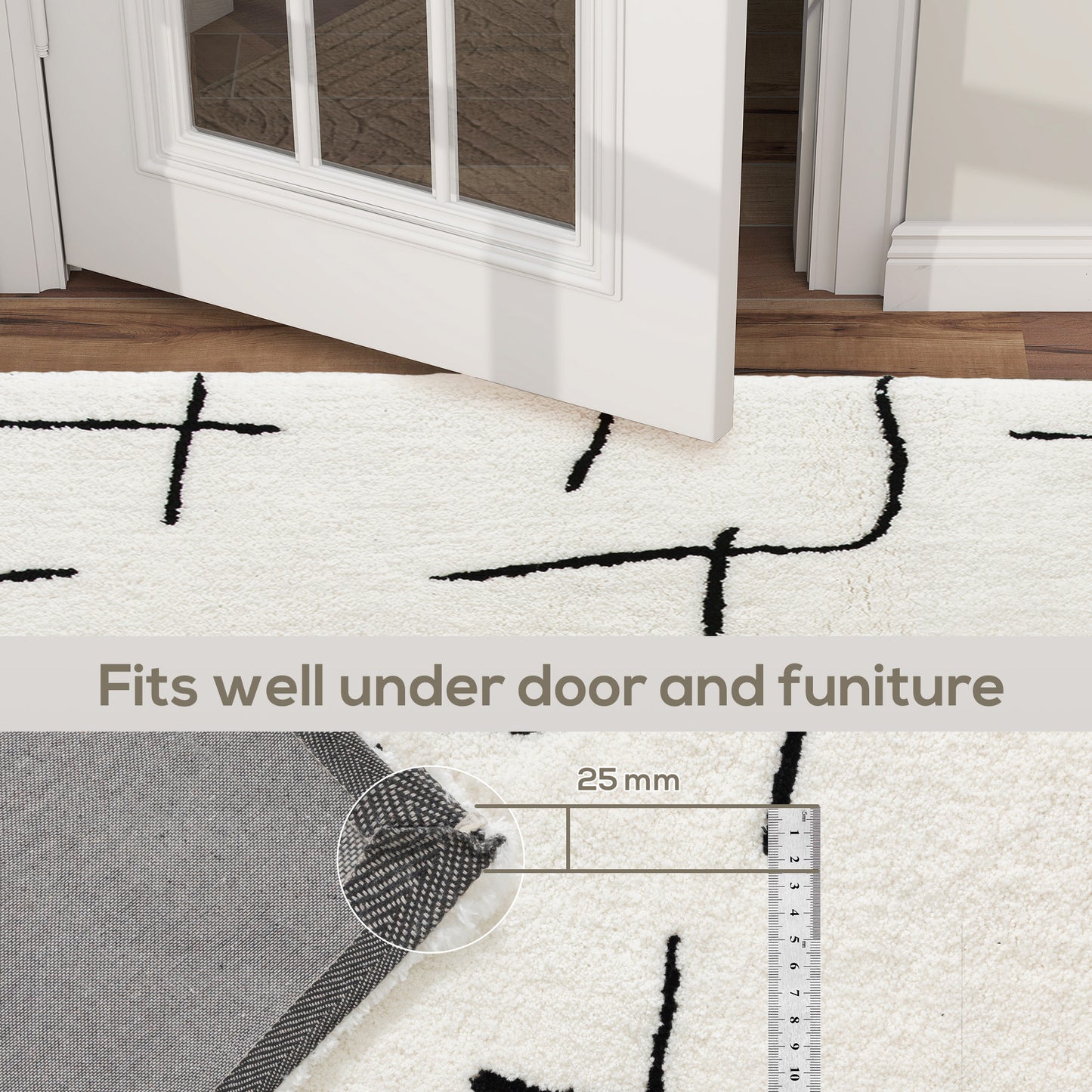 High Pile Modern Shaggy Rug, Soft Floor Carpet 120 x 170 cm, Cream