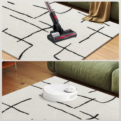 High Pile Modern Shaggy Rug, Soft Floor Carpet 120 x 170 cm, Cream