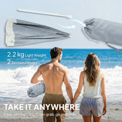 1.8 m Beach Umbrella Parasol with Sand Anchor, 30 Tilt, Light Grey