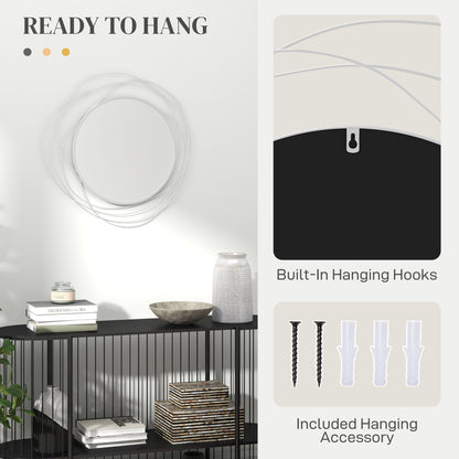 Metal Wall Art 65cm Round Mirror for Living Room Dining Room Silver