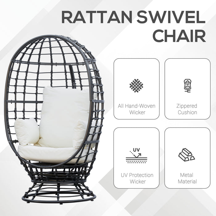 Swivel Egg Chair, Rattan Outdoor Chair with Cushion and Pillow for Balcony, Garden, Patio, Black