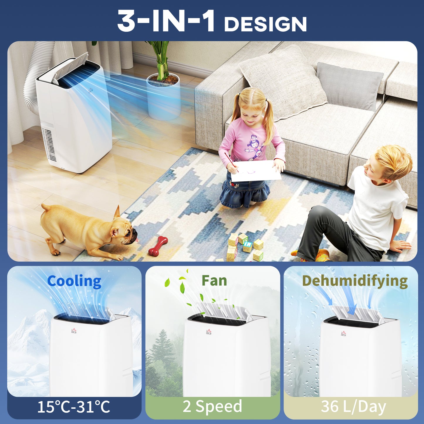 14,000 BTU Portable Air Conditioner with 40m², Sleep Mode, Dehumidifier