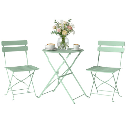 Folding Bistro Set with Round Garden Table and Chairs, Light Green