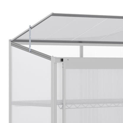 Outsunny 3 Tier Greenhouse Garden Outdoor Cold Frame Plant Flower Growth Transparent Polycarbonate Board Openable Roof Sliding Door w / Foundation 131L x 58W x 140H cm